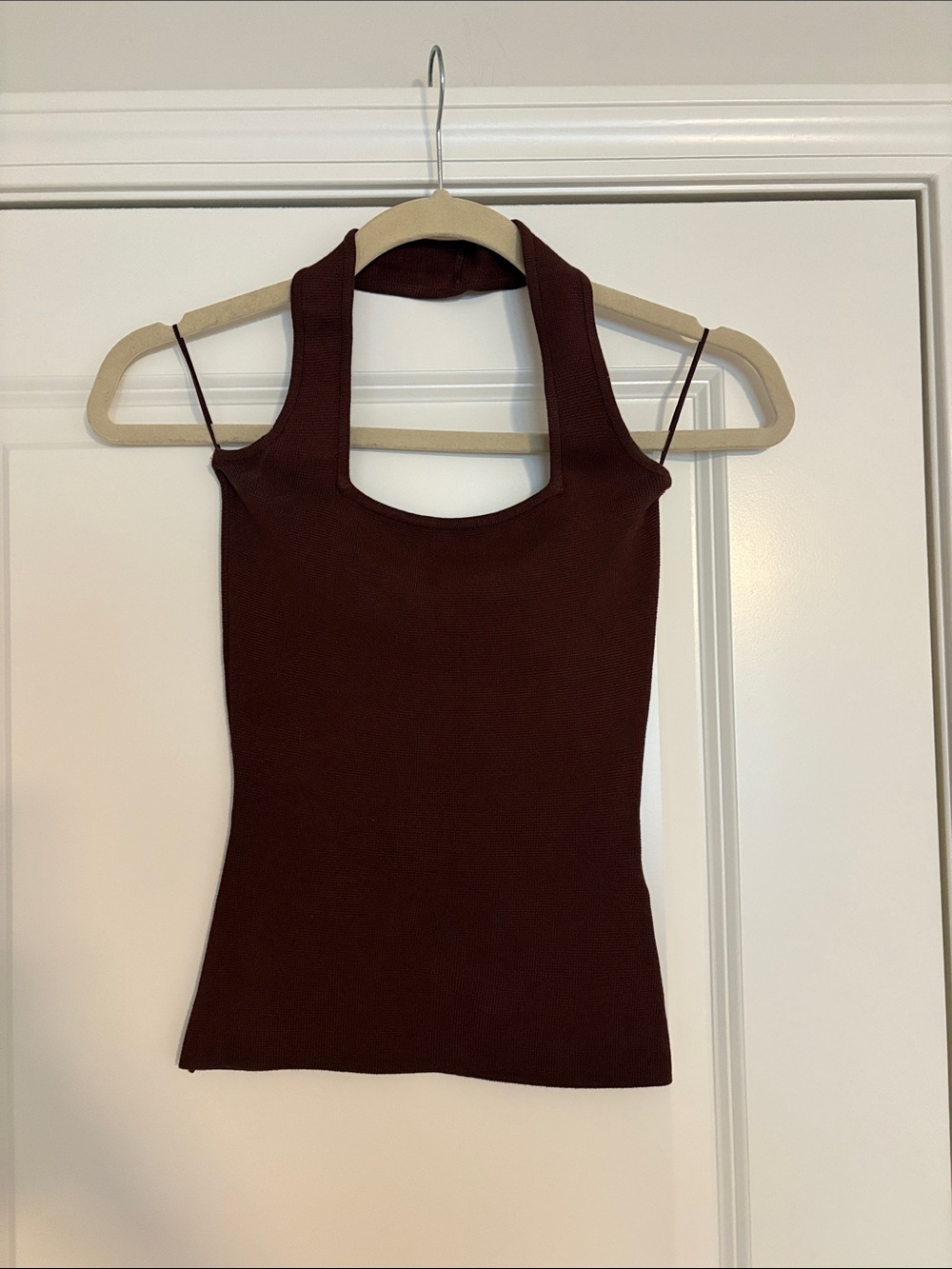 Zara Deep Brown Ribbed Halter-Style Tank Top